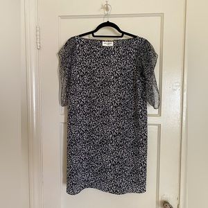 Black and white Saint Laurent silk shift dress, loose flounce sleeve, size S